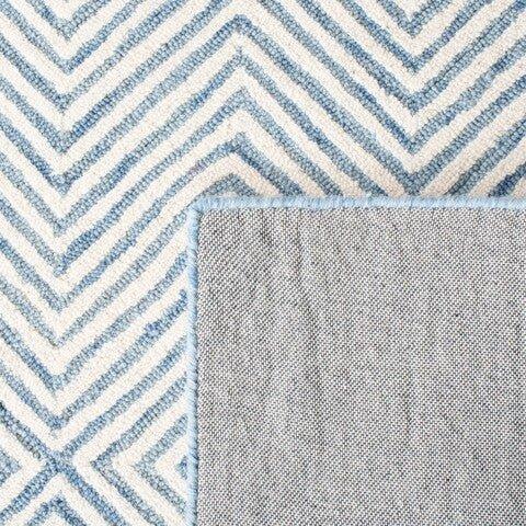Blue & White Hand Tufted Geometric Patterned Wool Area Rug – The Well ...