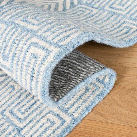 Blue & White Hand Tufted Geometric Patterned Wool Area Rug - Rugs - The Well Appointed House