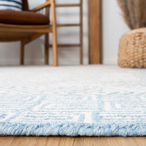 Blue & White Hand Tufted Geometric Pa...