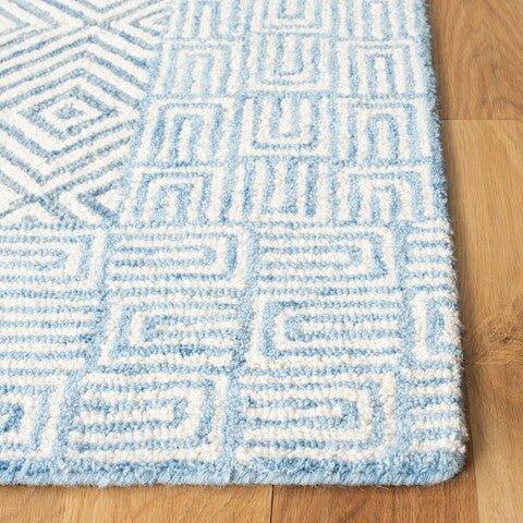Blue & White Hand Tufted Geometric Patterned Wool Area Rug - Rugs - The Well Appointed House