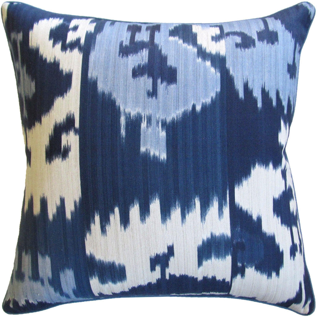 Blue and White Ikat Decorative Feather Down Pillow - Pillows - The Well Appointed House