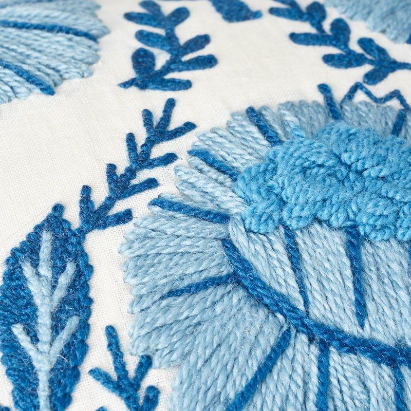 Blue & White Marguerite Floral Embroidered Lumbar Throw Pillow - Pillows - The Well Appointed House