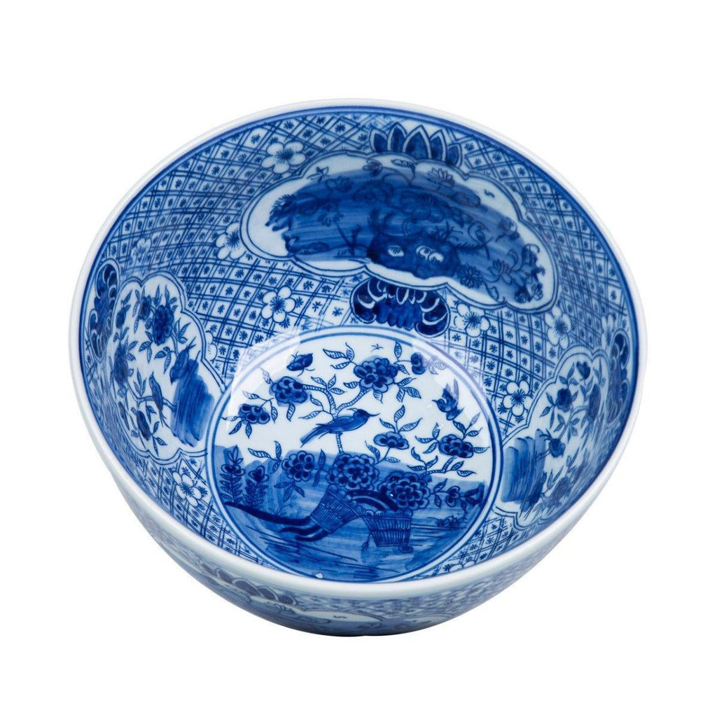 Blue And White Medallion Flower Bird Porcelain Bowl - Decorative Bowls - The Well Appointed House