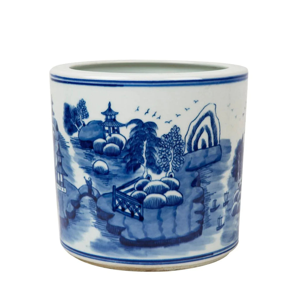 Blue and White Mountain Pagoda Orchid Porcelain Pot - Vases & Jars - The Well Appointed House