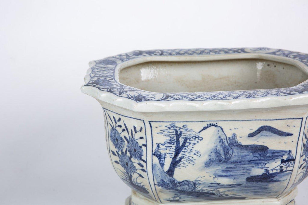 Blue and White Mountain Village Porcelain Foot Bath Planter - Pots & Planters - The Well Appointed House