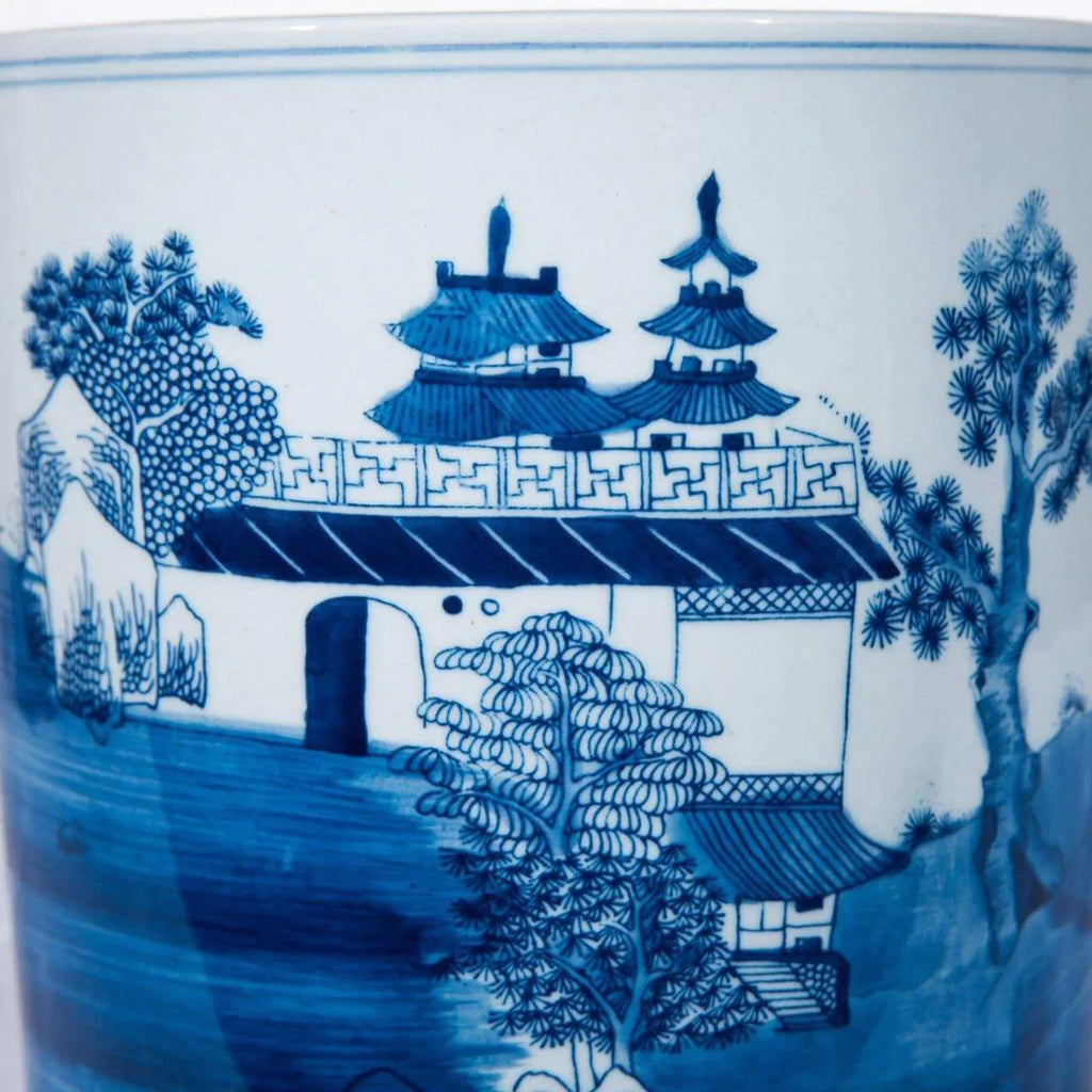 Blue And White Mountaintop Temple Orchid Porcelain Pot - Pots & Planters - The Well Appointed House