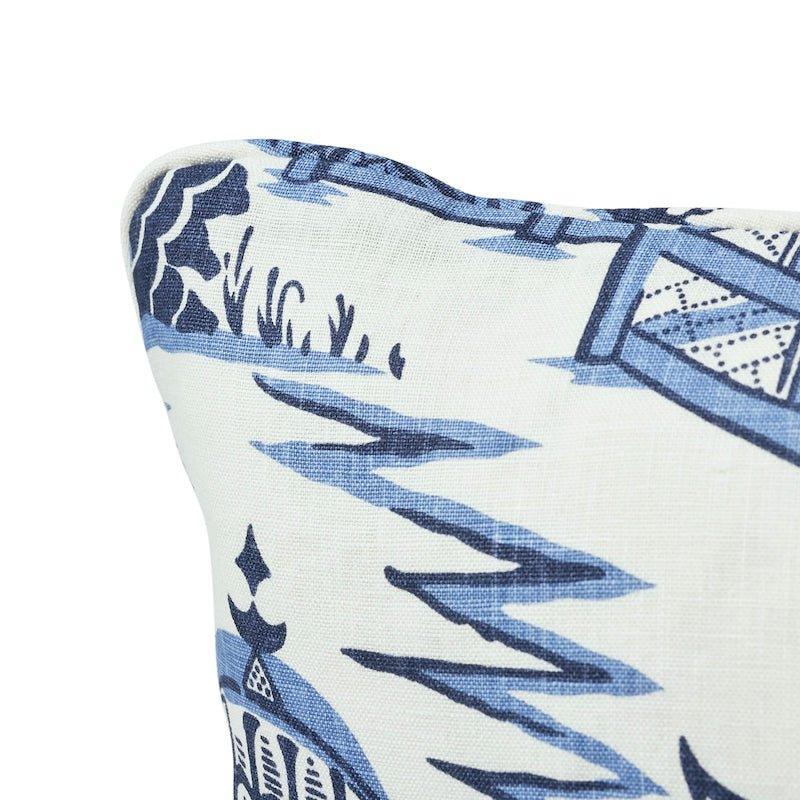 Blue & White Nanjing 18" Pagoda Print Linen Throw Pillow - Pillows - The Well Appointed House