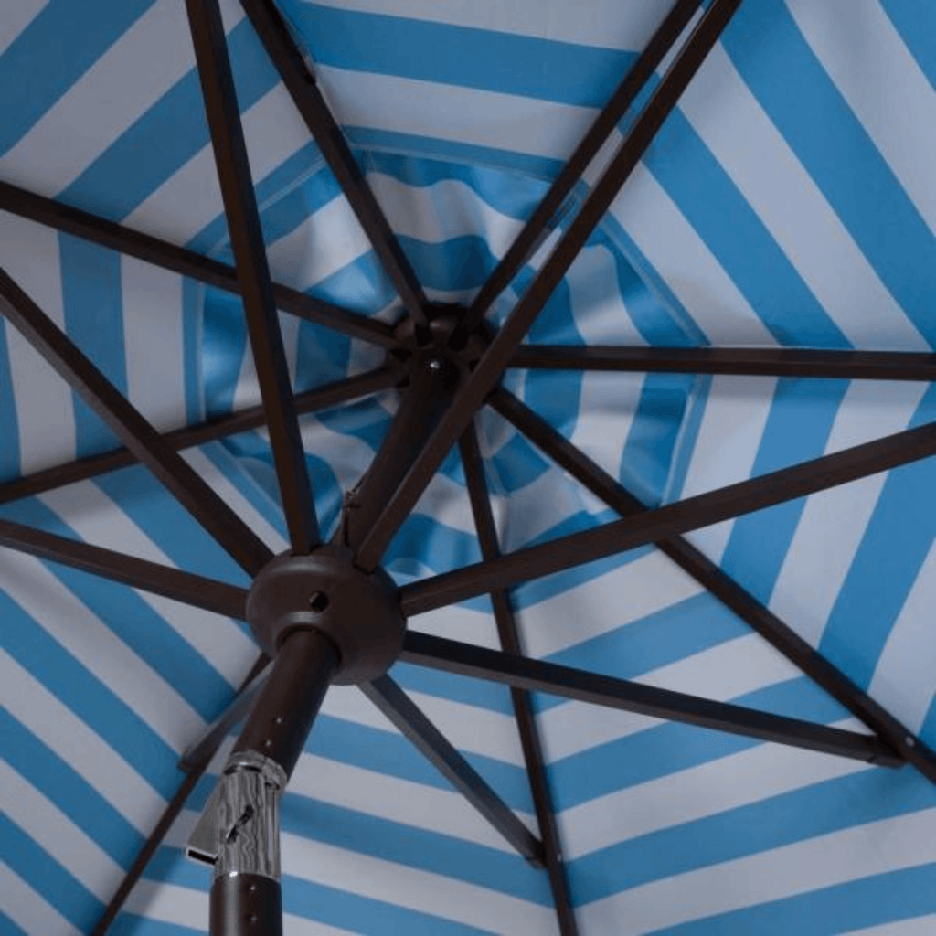 Blue and White Outdoor Crank Umbrella With Striped Interior - Outdoor Umbrellas - The Well Appointed House
