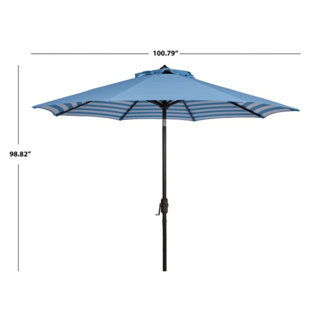 Blue and White Outdoor Crank Umbrella With Striped Interior - Outdoor Umbrellas - The Well Appointed House