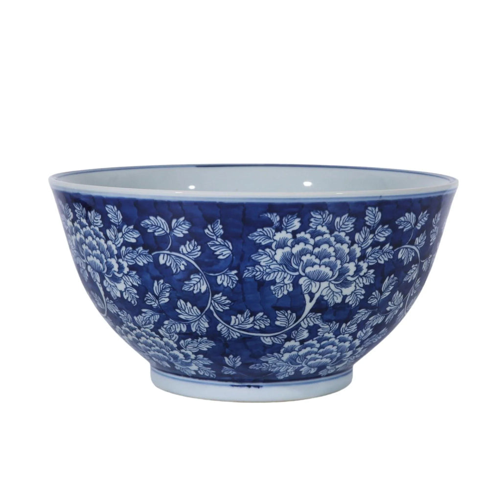 Blue and White Peony Floral Porcelain Bowl - Decorative Bowls - The Well Appointed House