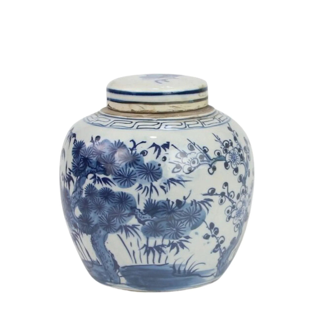 Blue And White Pine Tree Mini Jar - Vases & Jars - The Well Appointed House
