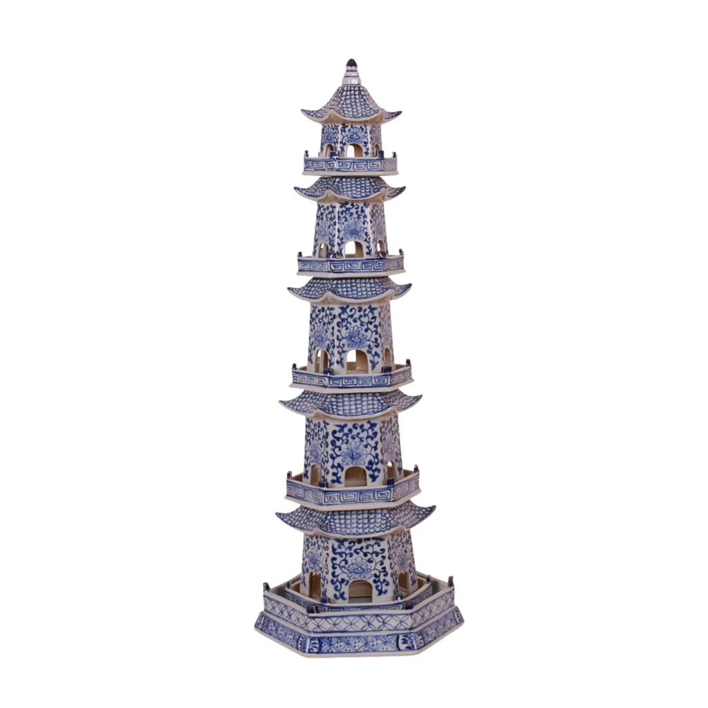 Blue & White Porcelain 5 Tier Decorative Pagoda Statue - Decorative Objects - The Well Appointed House