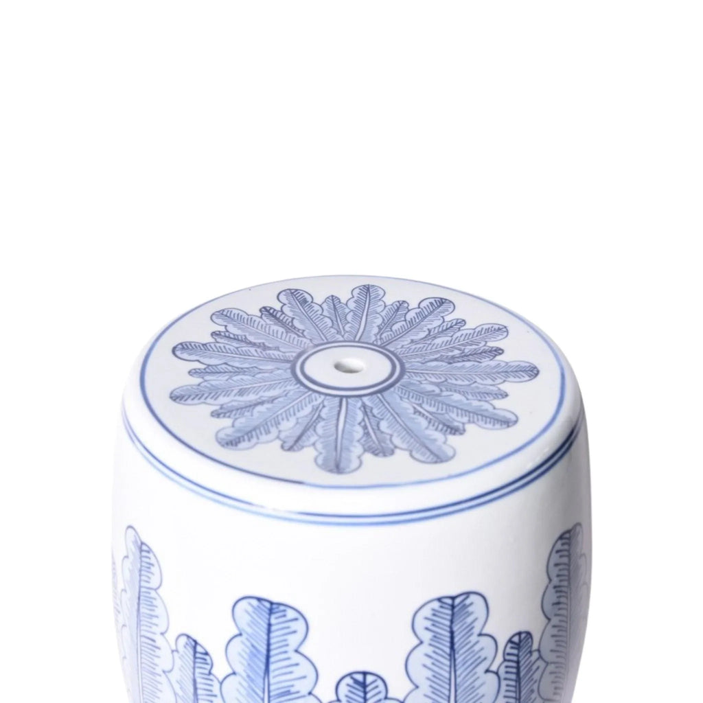 Blue and White Porcelain Banana Leaf Garden Stool - Garden Stools & Benches - The Well Appointed House