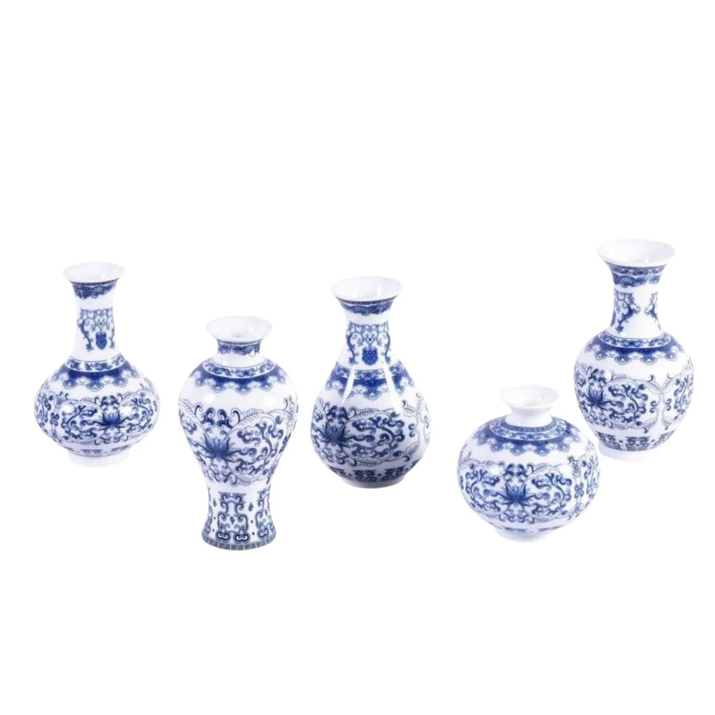 Blue and White Porcelain Curly Vine Bud Vases - Vases & Jars - The Well Appointed House