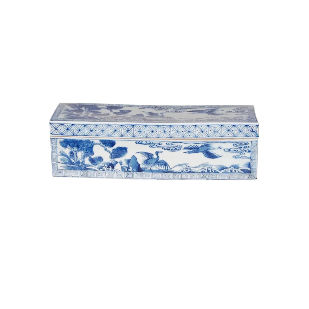 Blue and White Porcelain Decorative Box with Birds and Flowers - Decorative Boxes - The Well Appointed House