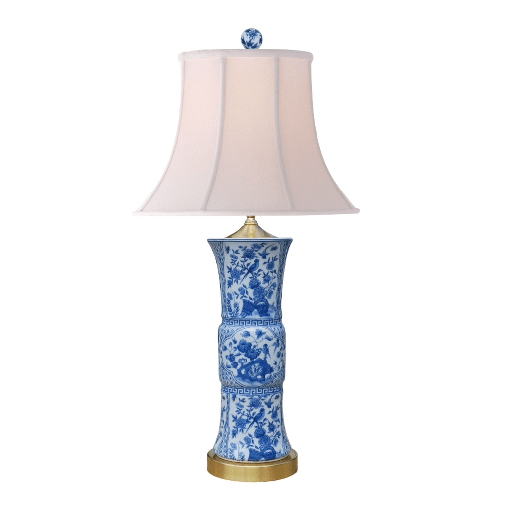 Blue & White Porcelain English Drum Vase Lamp With Brass Base - Table Lamps - The Well Appointed House