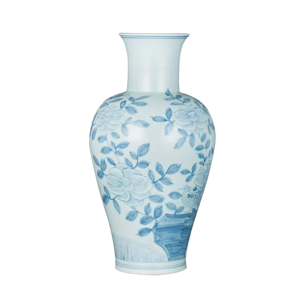 Blue And White Porcelain Fairy Vase Pheasant Flower Motif - Vases & Jars - The Well Appointed House