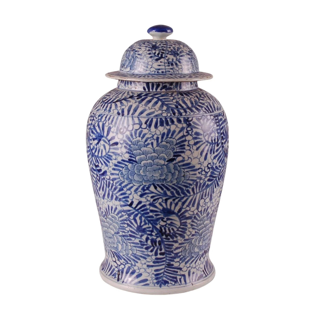 Blue & White Porcelain Floral Palm Ginger Jar - Vases & Jars - The Well Appointed House