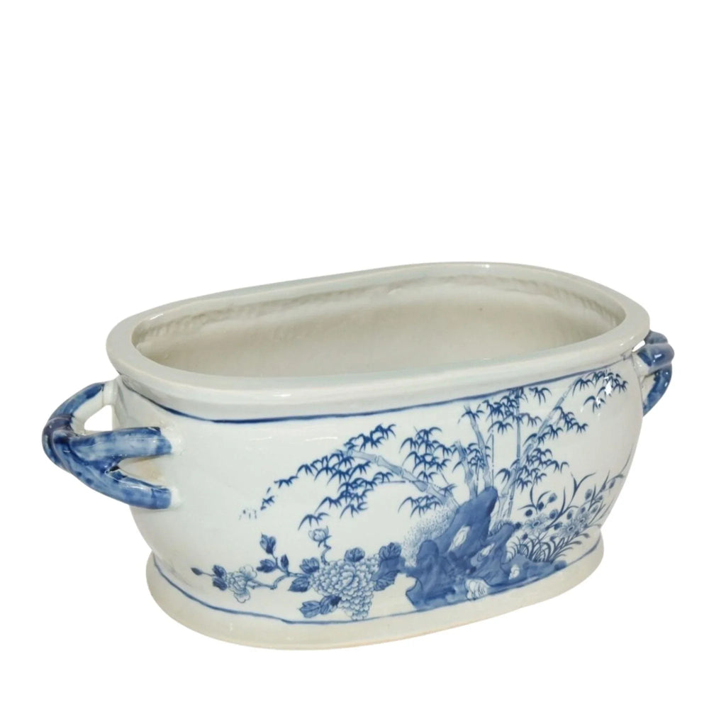 Blue And White Porcelain Four Season Foot Bath Planter - Indoor Planters - The Well Appointed House