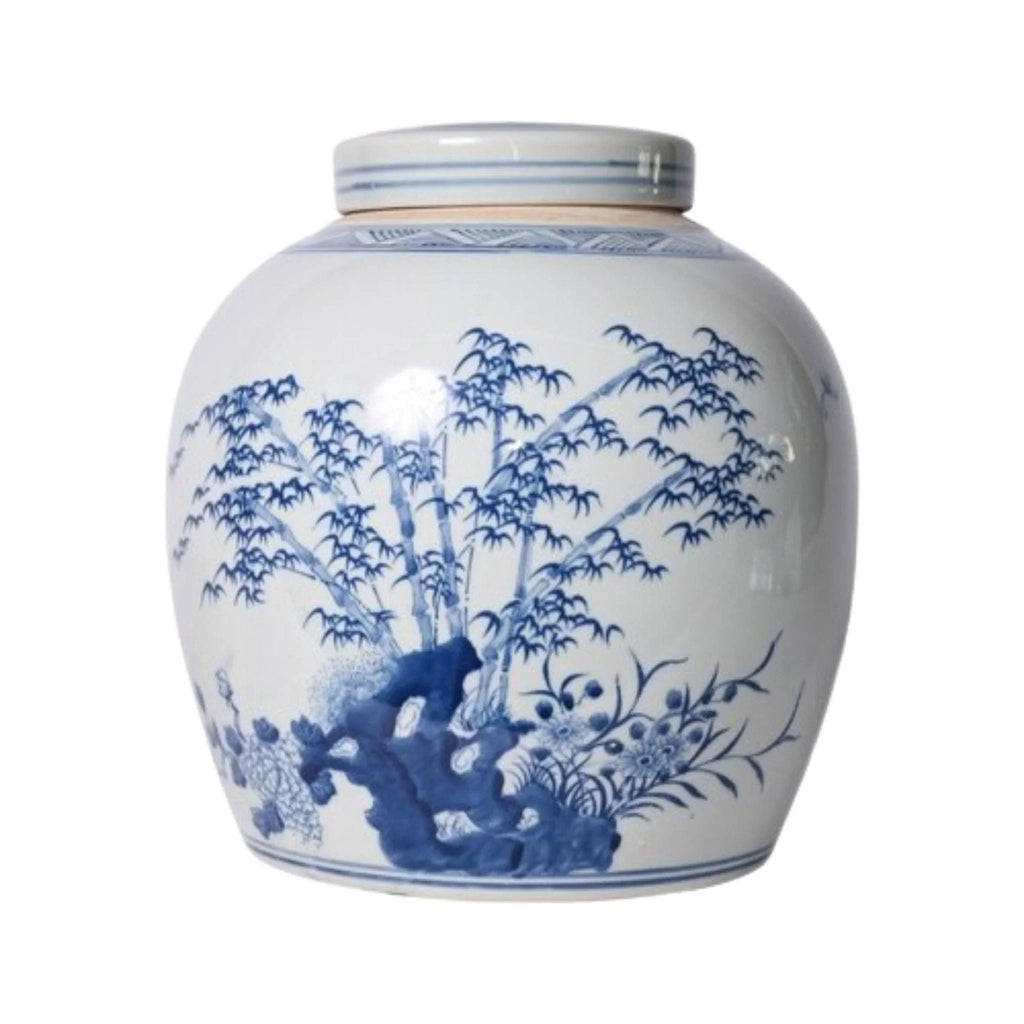 Blue And White Porcelain Four Season Plants Melon Jar - Vases & Jars - The Well Appointed House