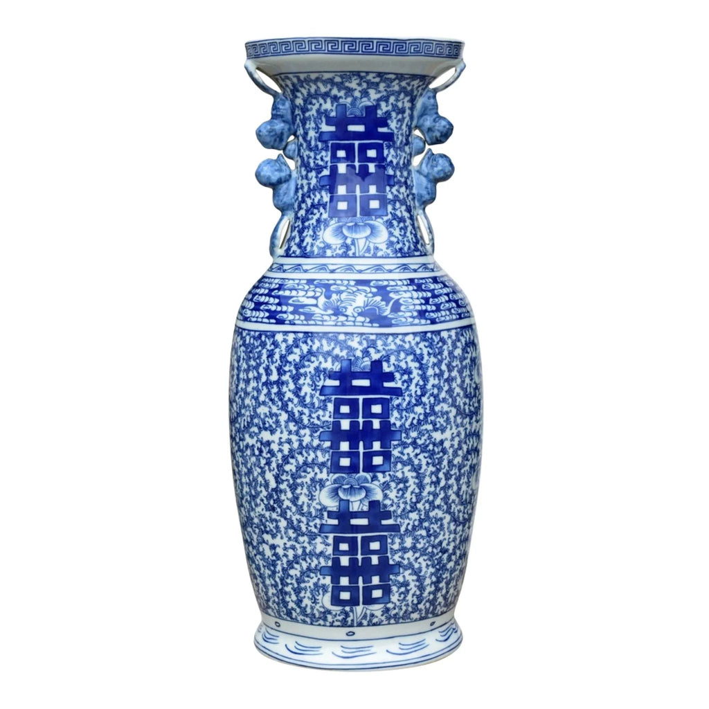 Blue and White Porcelain Happiness Calligraphy Vase - Vases & Jars - The Well Appointed House
