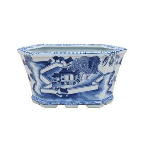 Blue and White Porcelain Hexagonal Cachepot - Indoor Cachepots - The Well Appointed House