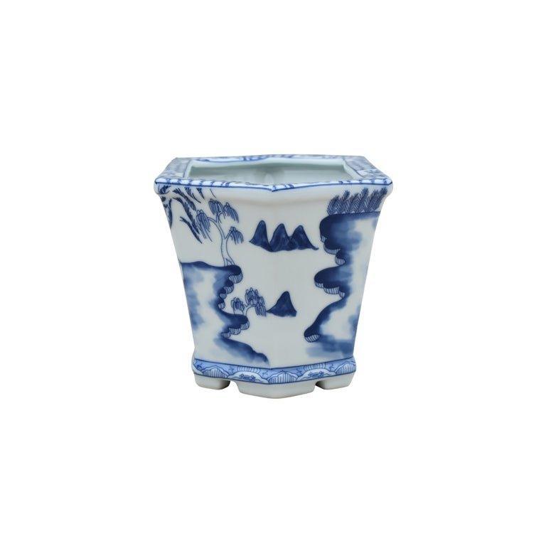 Blue and White Porcelain Hexagonal Cachepot - Indoor Cachepots - The Well Appointed House
