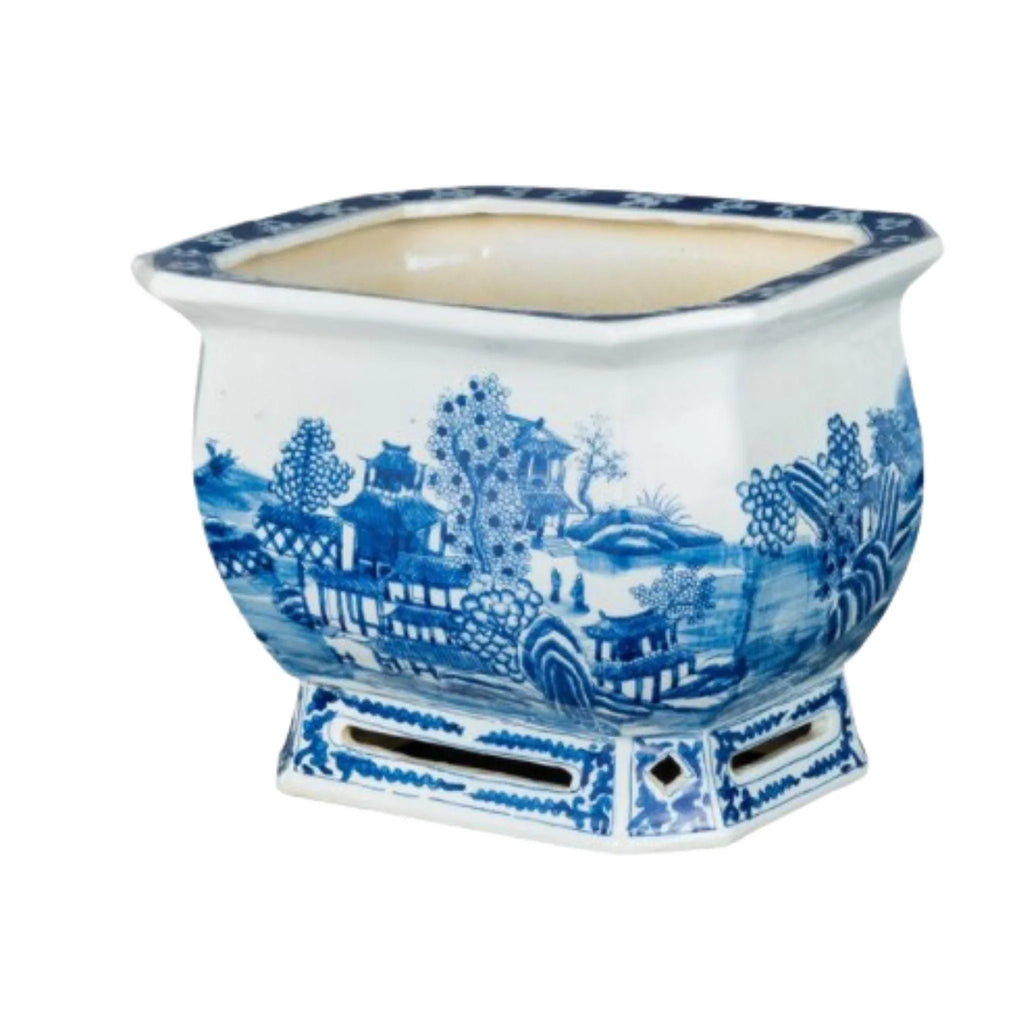 Blue And White Porcelain Landscape Foot Bath Planter - Indoor Planters - The Well Appointed House