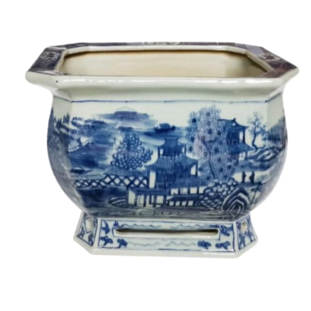Blue And White Porcelain Landscape Foot Bath Planter - Indoor Planters - The Well Appointed House