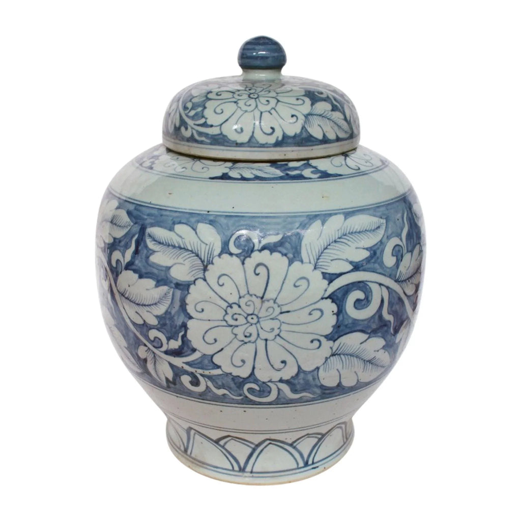 Blue and White Porcelain Lidded Peony Jar - Vases & Jars - The Well Appointed House