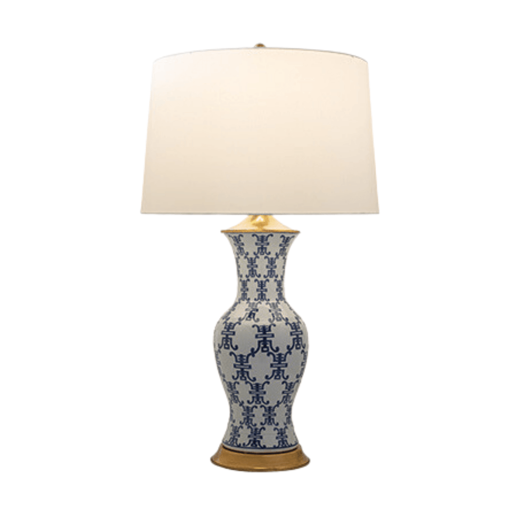 Blue & White Porcelain Longevity Lamp With Shade - Table Lamps - The Well Appointed House