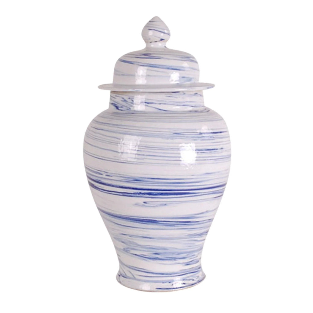 Blue and White Porcelain Marbleized Swirl Ginger Jar - Vases & Jars - The Well Appointed House