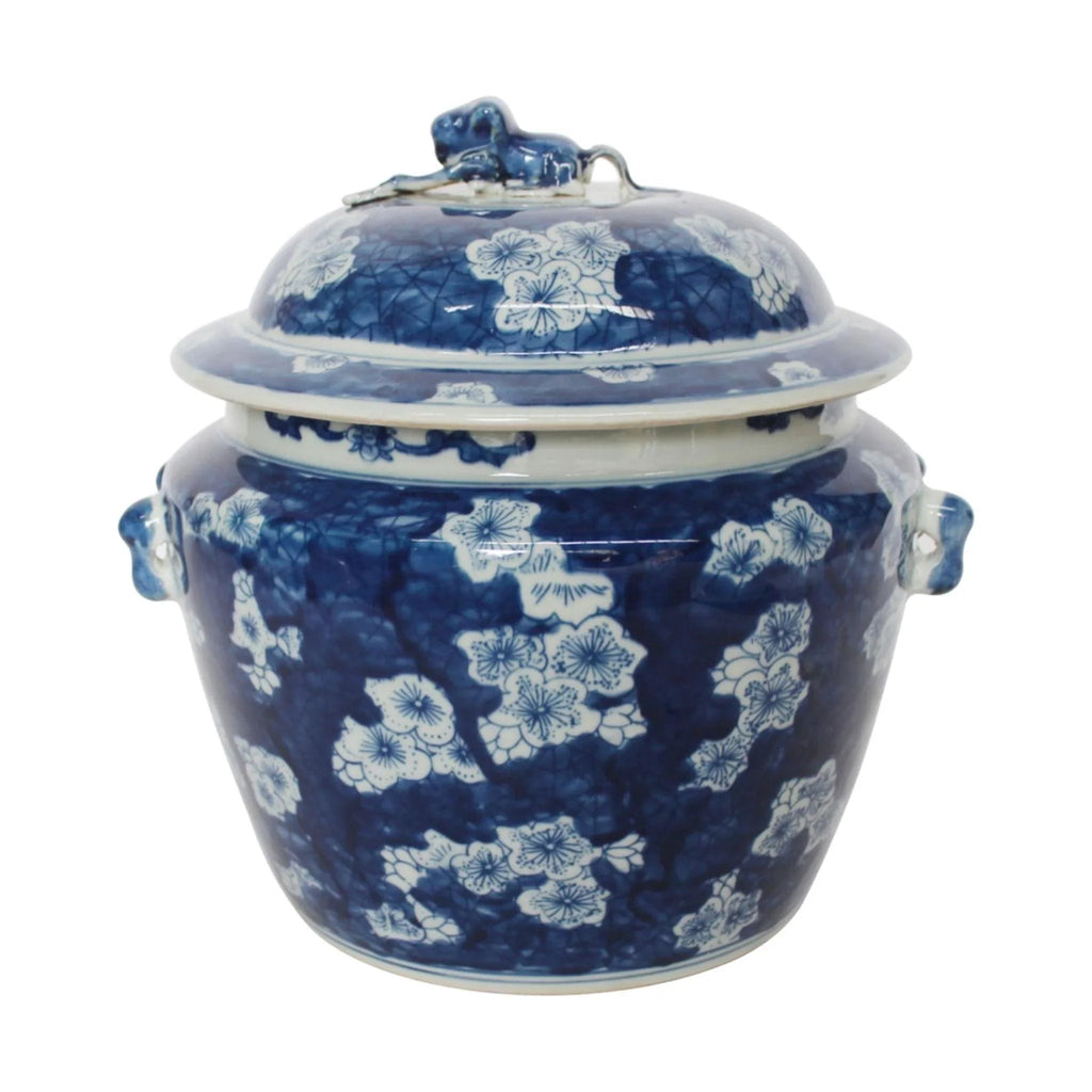 Blue and White Porcelain Rice Jar With Floral Motif - Vases & Jars - The Well Appointed House