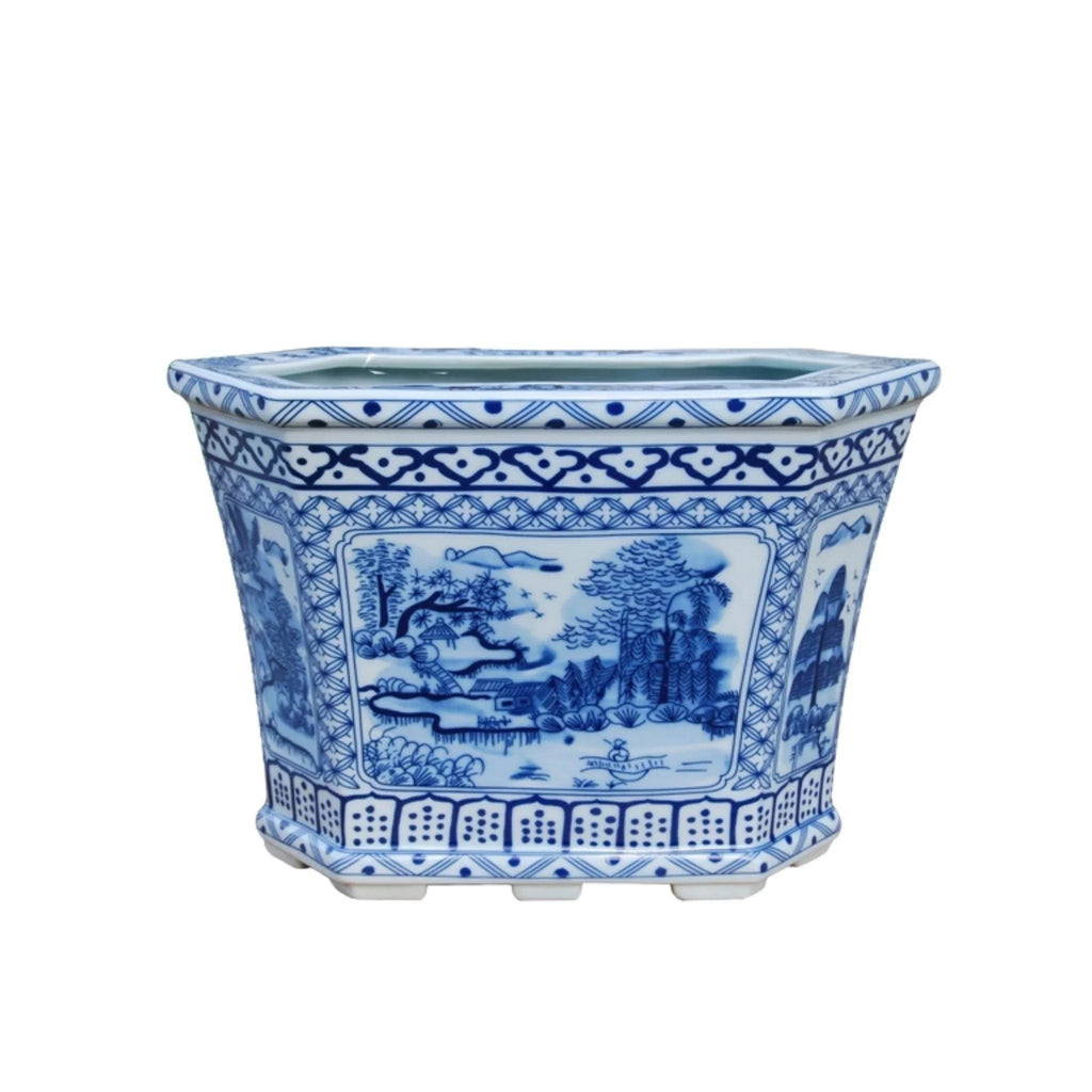 Blue and White Porcelain Six Sided Cachepot - Indoor Cachepots - The Well Appointed House