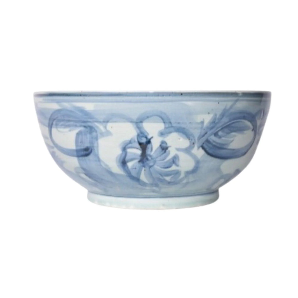 Blue And White Porcelain Twisted Flower Motif Silla Bowl - Decorative Bowls - The Well Appointed House