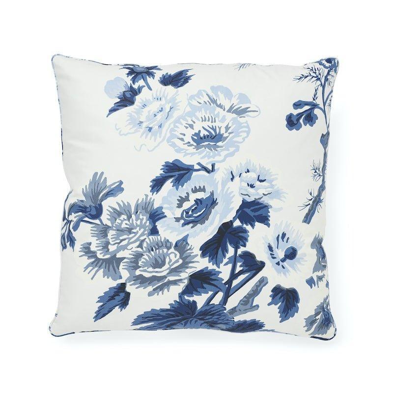 Blue & White Pyne Rose and Hollyhock 18" Throw Pillow - Pillows - The Well Appointed House