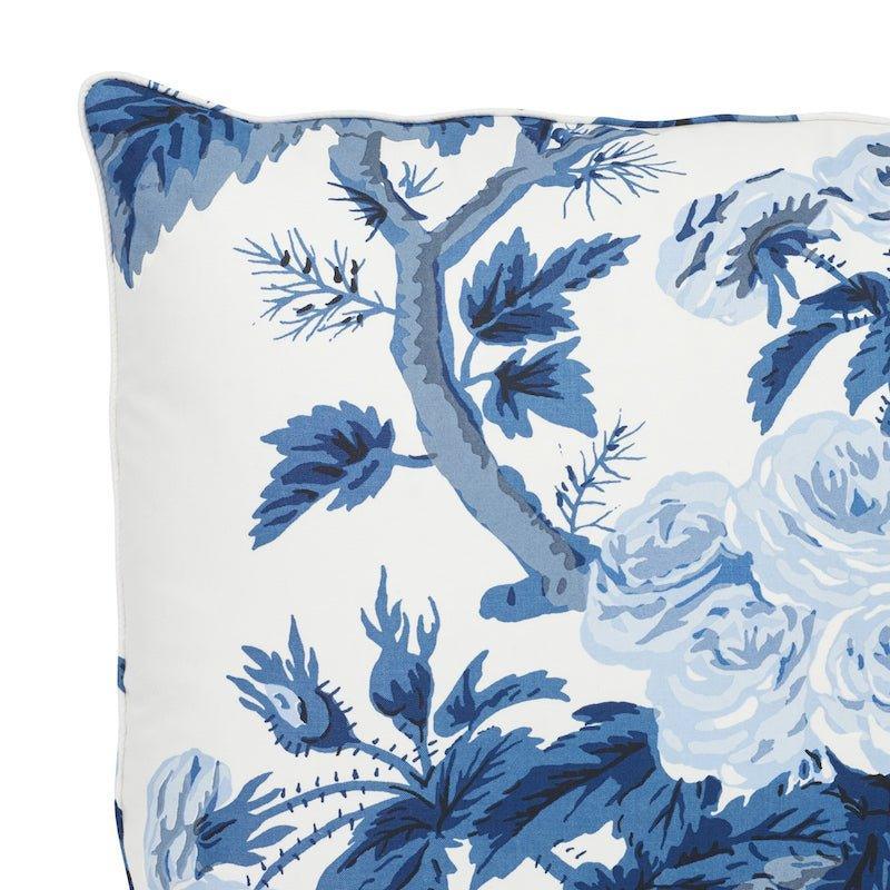 Blue & White Pyne Rose and Hollyhock 18" Throw Pillow - Pillows - The Well Appointed House