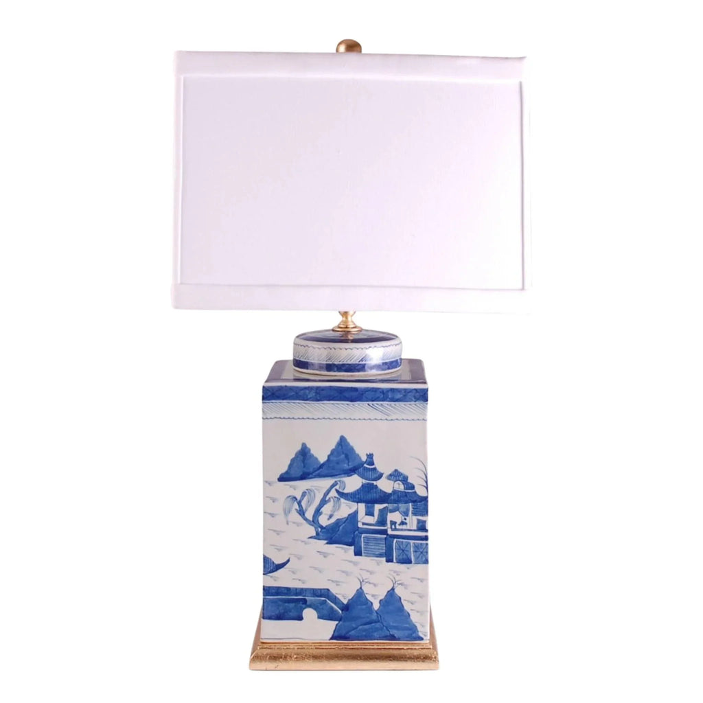 Blue & White Square Tea Caddie Lamp - Table Lamps - The Well Appointed House