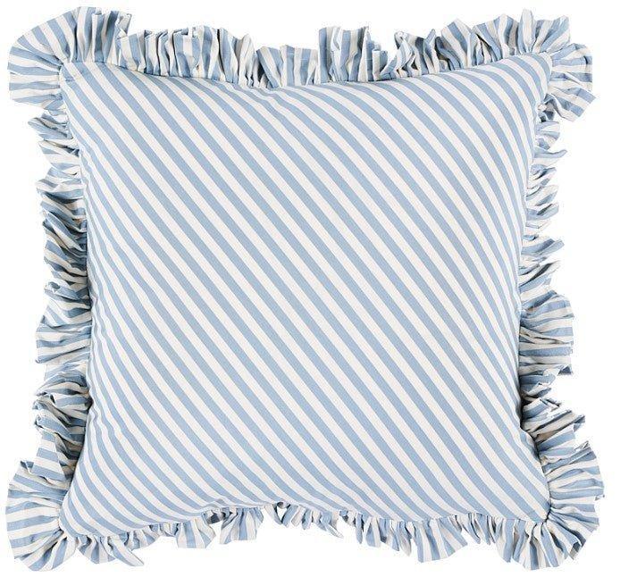 Blue & White Striped and Ruffled Cotton Throw Pillow - Pillows - The Well Appointed House