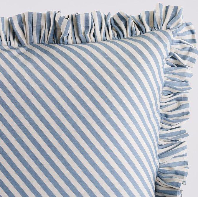 Blue & White Striped and Ruffled Cotton Throw Pillow - Pillows - The Well Appointed House