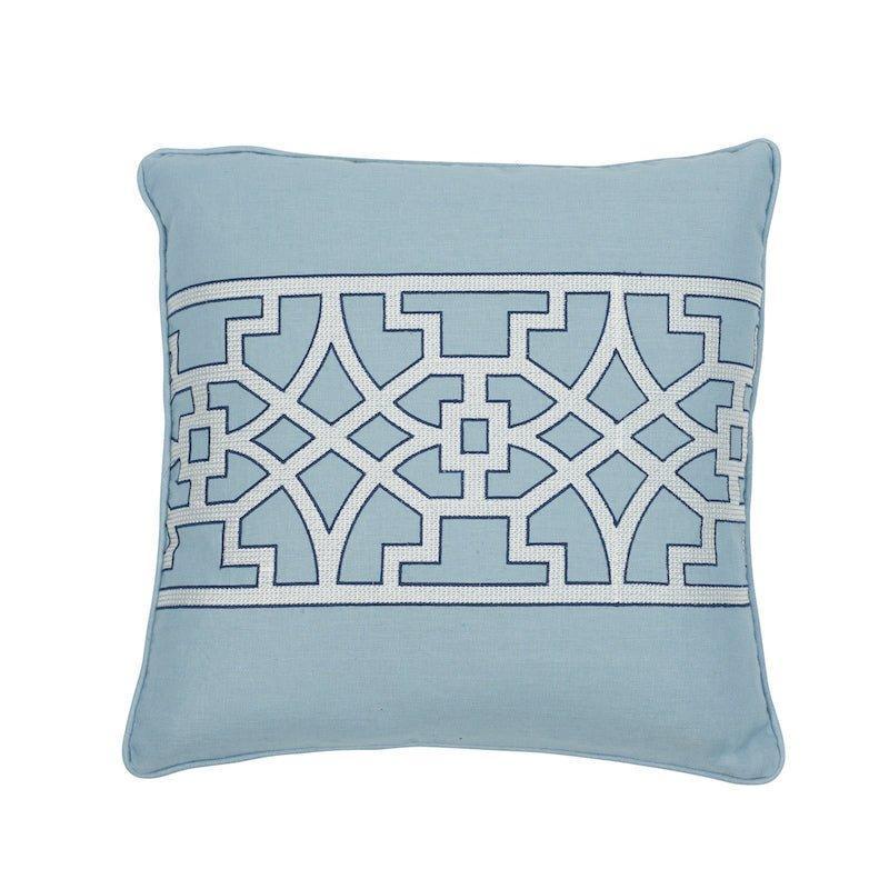 Blue & White Traditional Chinoiserie Fretwork 18" Throw Pillow - Pillows - The Well Appointed House