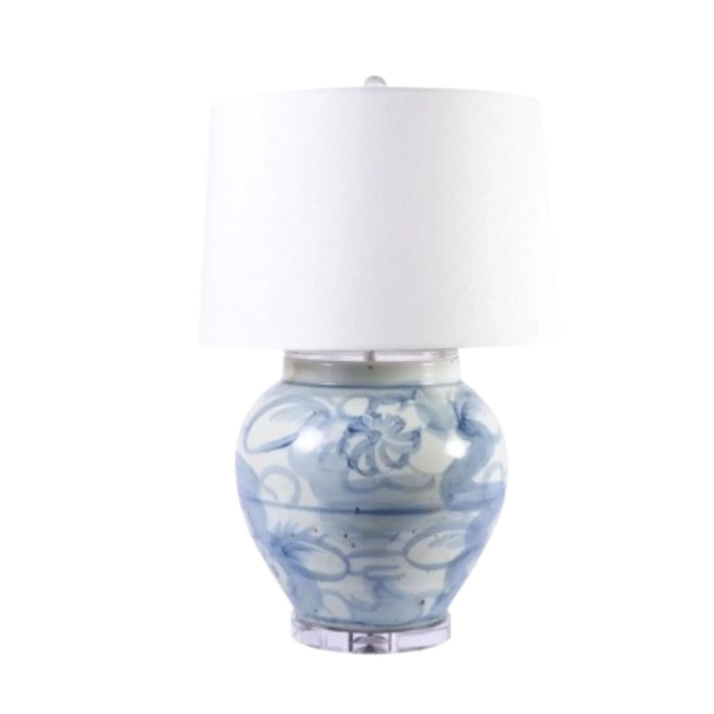 Blue & White Twisted Flower Open Top Porcelain Jar Lamp - Table Lamps - The Well Appointed House