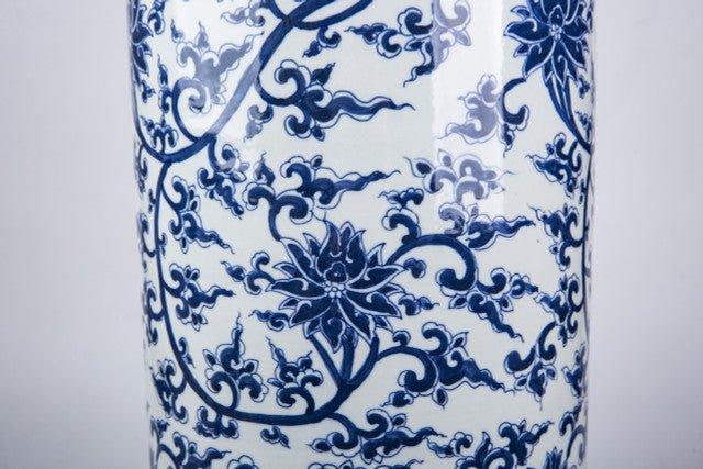 Blue and White Twisted Lotus Porcelain Umbrella Stand Vase - Umbrella Stands - The Well Appointed House