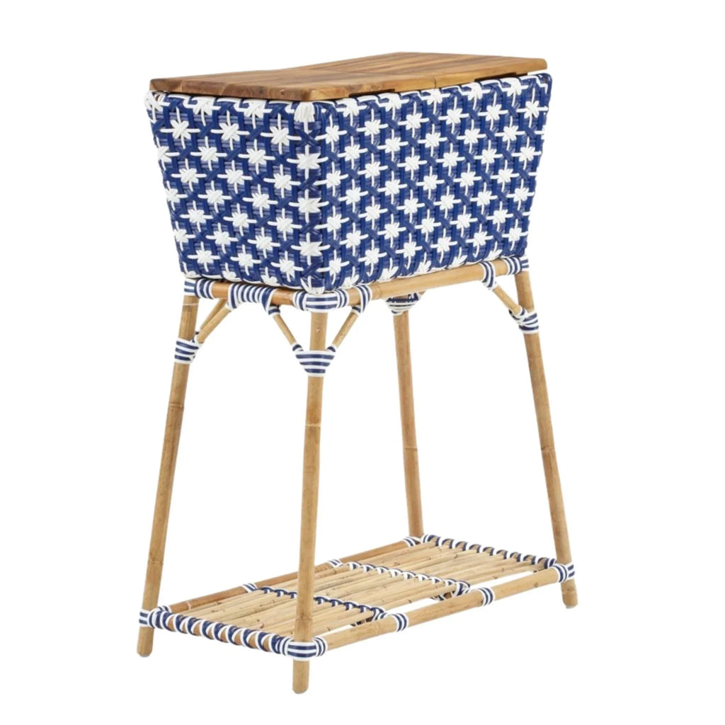 Blue and White Woven Party Bucket with Cutting Board Top - Bar & Serving Carts - The Well Appointed House