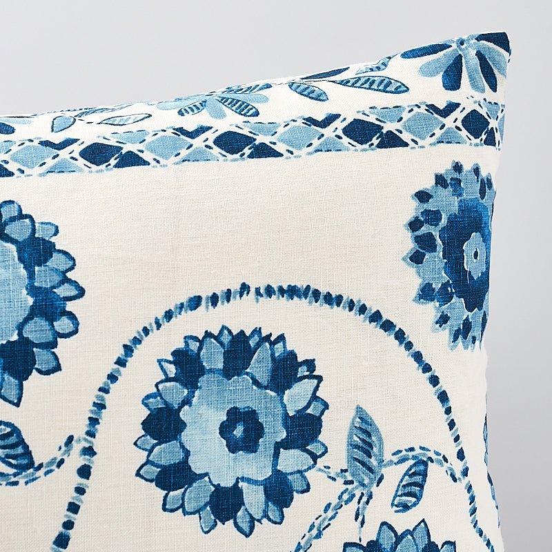 Blue & White Zinnia Handmade Print Lumbar Throw Pillow - Pillows - The Well Appointed House