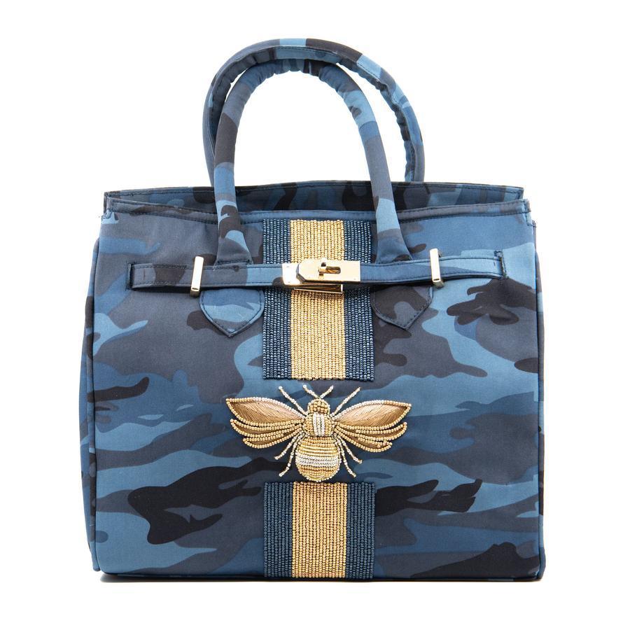 Blue Camo Tote With Beaded Bee Embellishment - Gifts for Her - The Well Appointed House