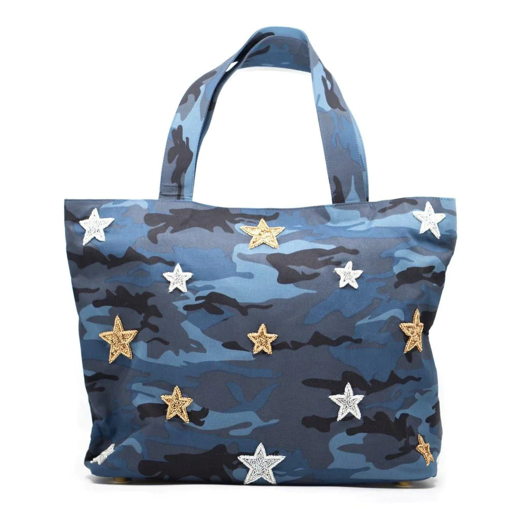 Blue Camo Tote With Beaded Stars - Gifts for Her - The Well Appointed House