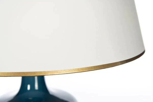 Blue Ceramic Table Lamp with White Linen Shade & Gold Trim - Table Lamps - The Well Appointed House
