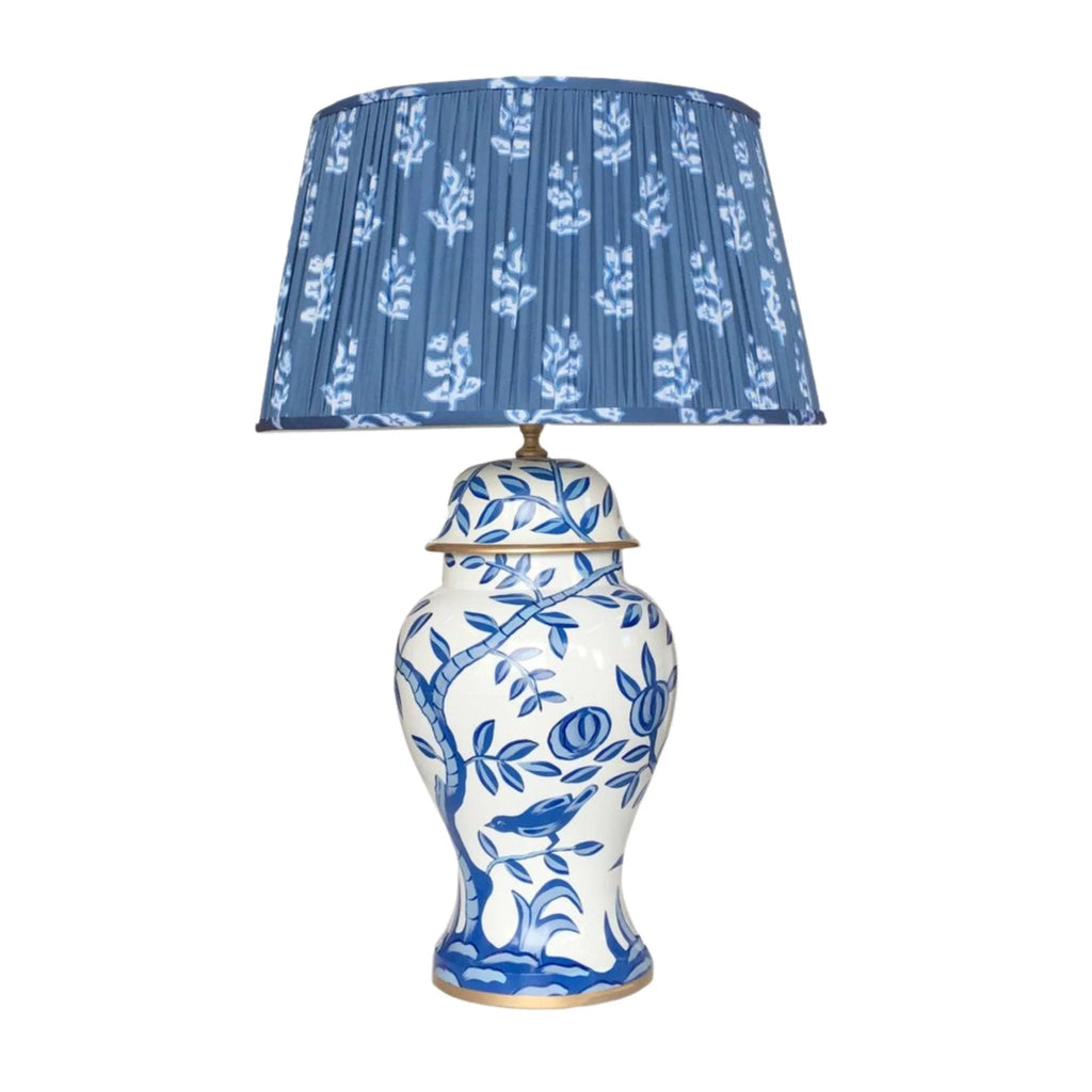 Blue Cliveden Lamp with Custom Pleated Sprig Shade - Table Lamps - The Well Appointed House