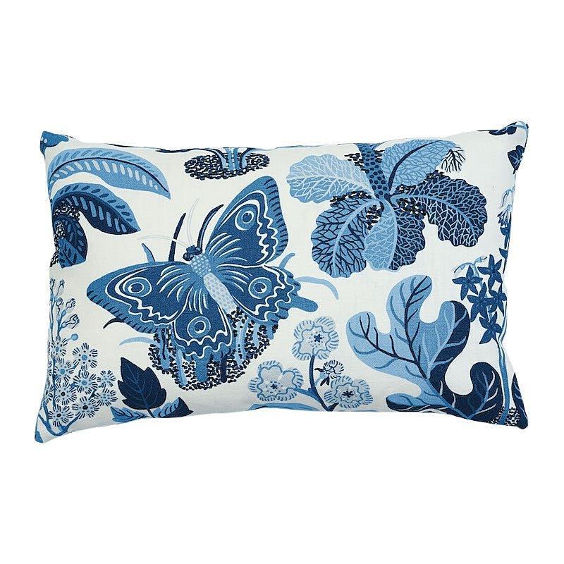 Blue Exotic Butterfly Print Lumbar Linen Throw Pillow - Pillows - The Well Appointed House